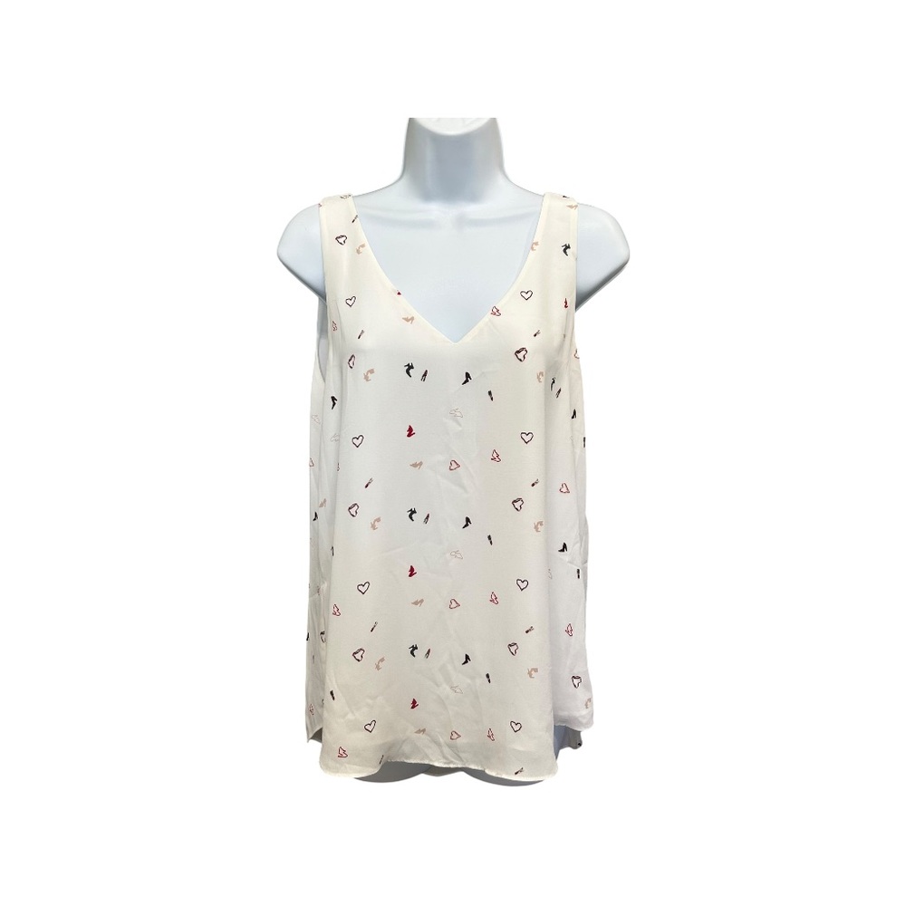 RW&CO. Hearts V-Neck White Flowy Tank Top - Size M